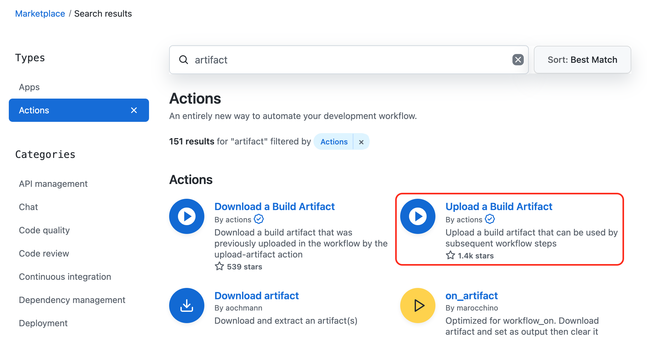 github marketplace artifact